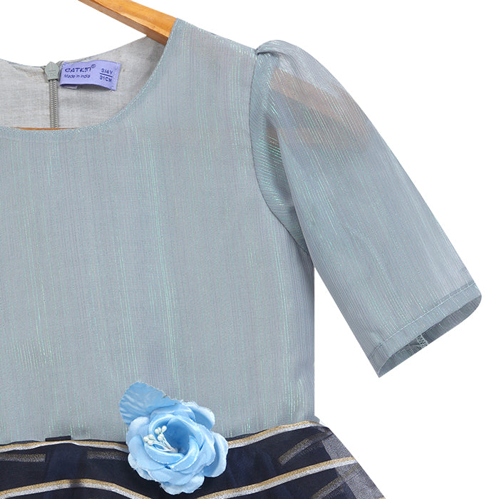 GIRLS GRAY BLUE ORGANZA DRESS