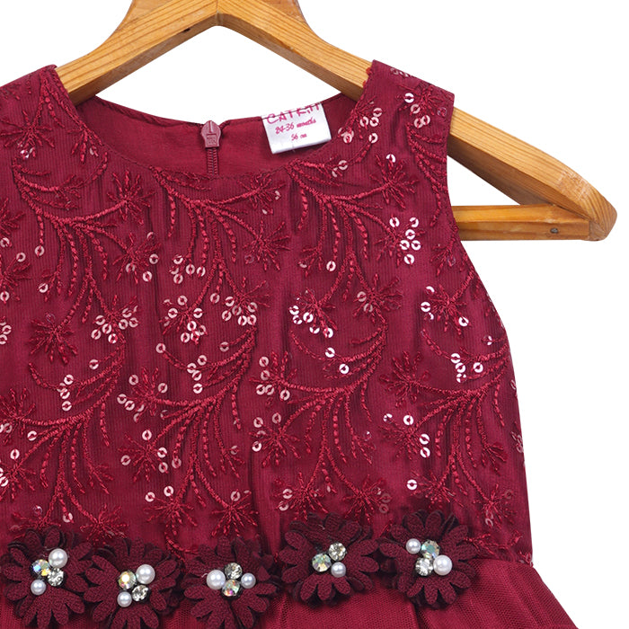 GIRLS EMBROIDERY & TULLE LAYERED DRESS