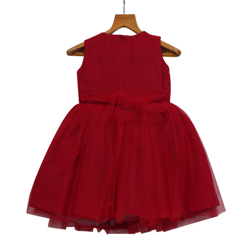 Girls Lace & Tulle Layered Dress – Red – PW2011