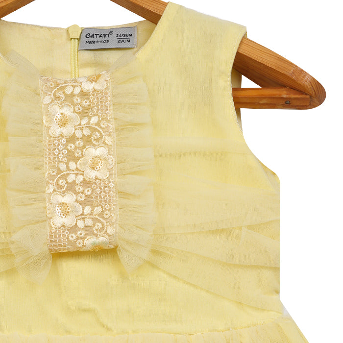 Girls Lace & Tulle Layered Dress – Yellow – PW2011