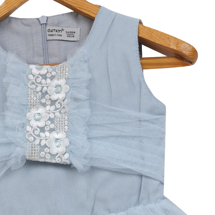 Girls Lace & Tulle Layered Dress – Grey – PW2011