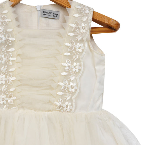 Girls Lace & Tulle Layered Dress – White – PW2012