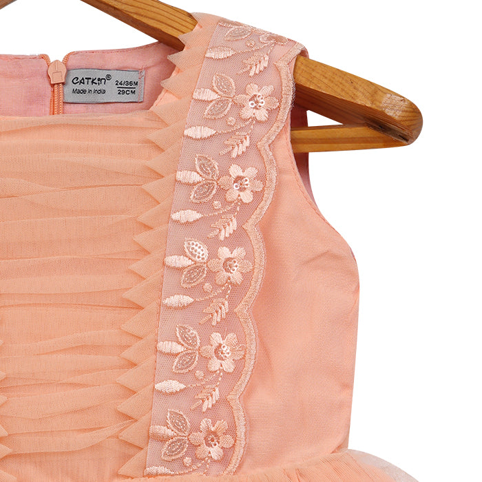Girls Lace & Tulle Layered Dress – Orange – PW2012