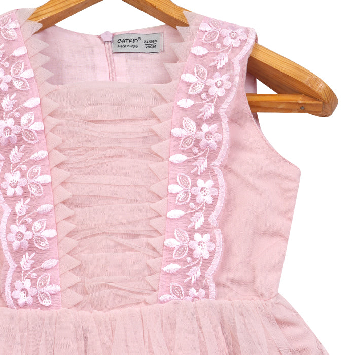 Girls Lace & Tulle Layered Dress – Pink – PW2012