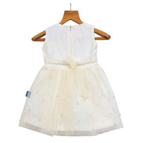 Girls Tulle Dress With Attached Pearls – White – PW2014