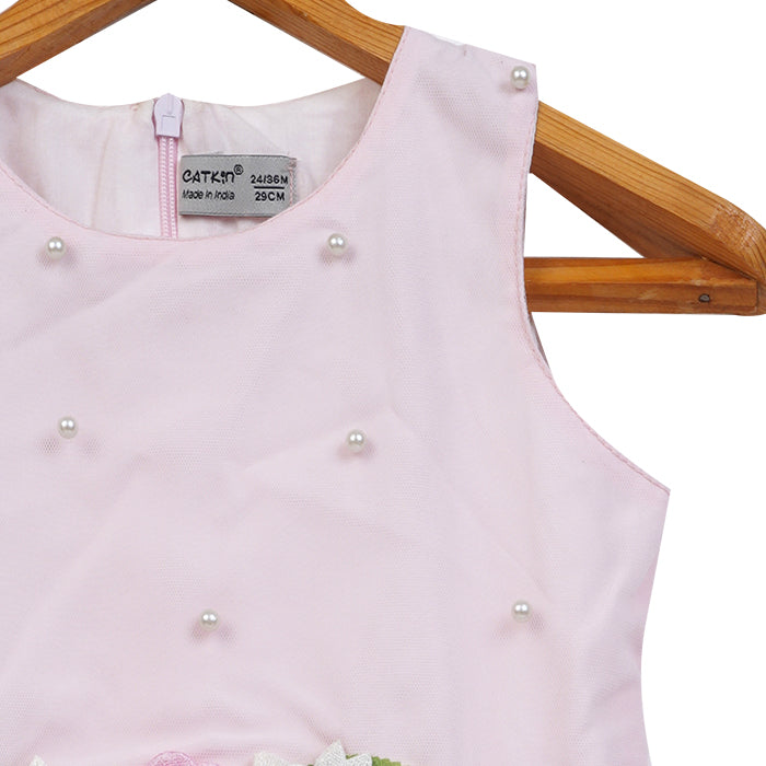 Girls Tulle Dress With Attached Pearls – Pink – PW2014