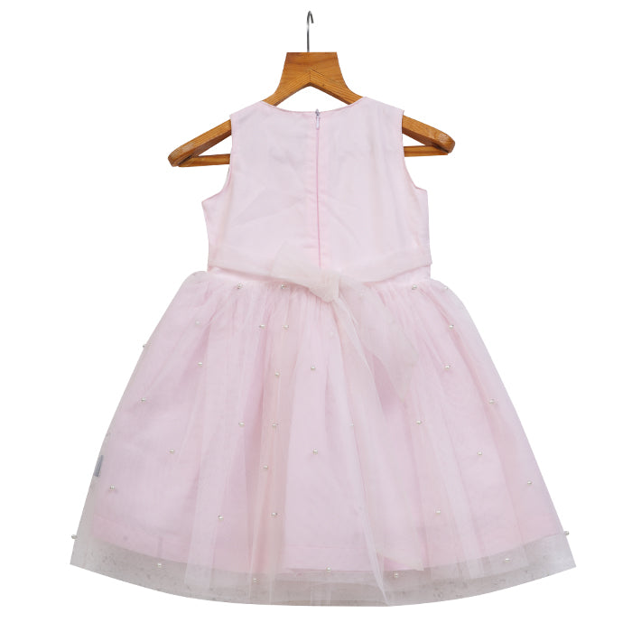 Girls Tulle Dress With Attached Pearls – Pink – PW2014