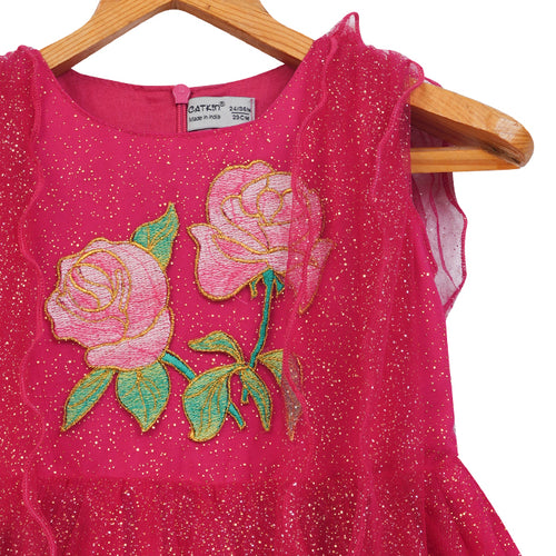 Girls Glitter Tulle & Embroidery Dress – Red – PW2016