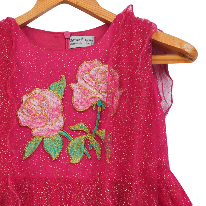 Girls Glitter Tulle & Embroidery Dress – Red – PW2016