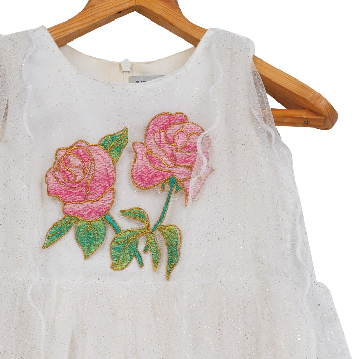 Girls Glitter Tulle & Embroidery Dress – White – PW2016