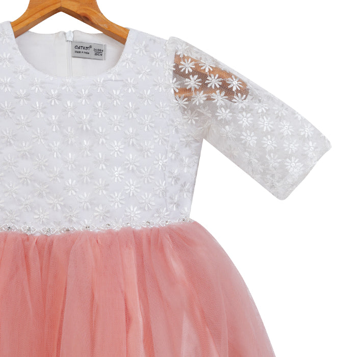 Girls Sequin & Tulle Dress – Coral Pink