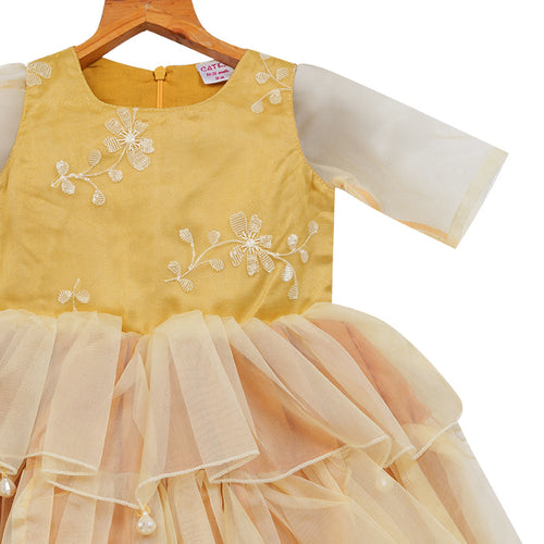 Girls Layered Organza Dress – Yellow