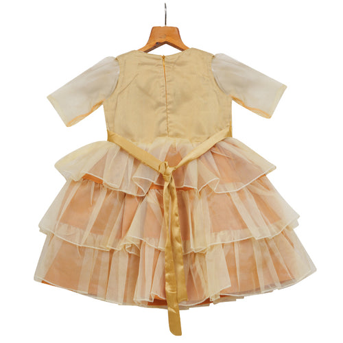 Girls Layered Organza Dress – Yellow