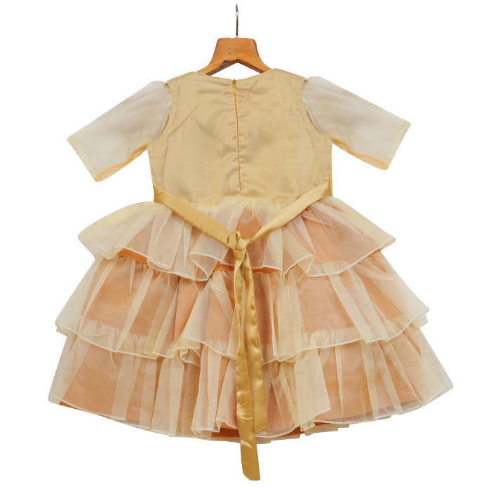Girls Layered Organza Dress – Yellow