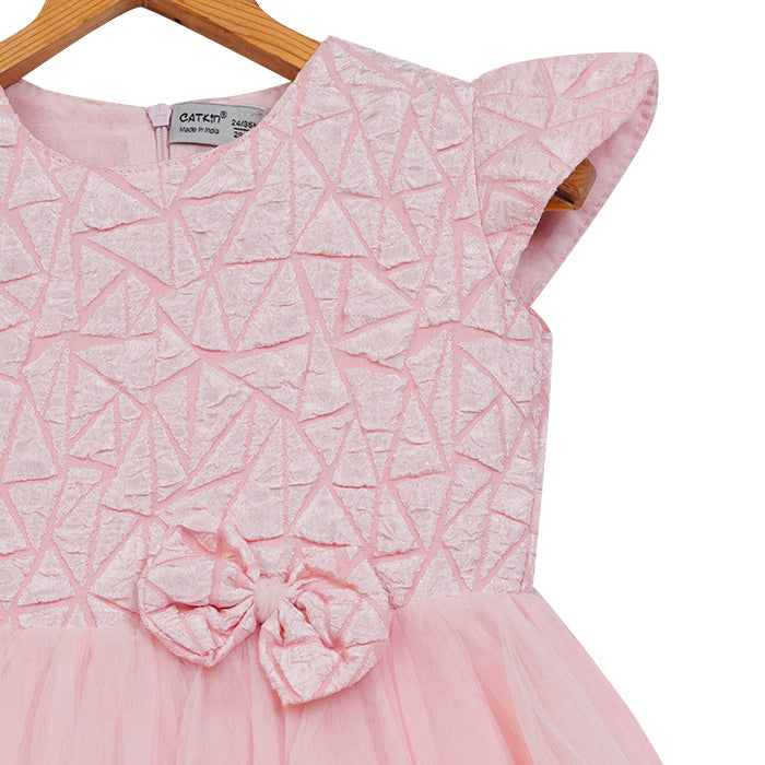 Girls Self Design Tulle Dress – Pink