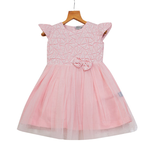 Girls Self Design Tulle Dress – Pink