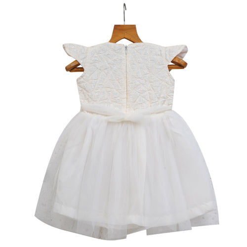 Girls Self Design Tulle Dress – White