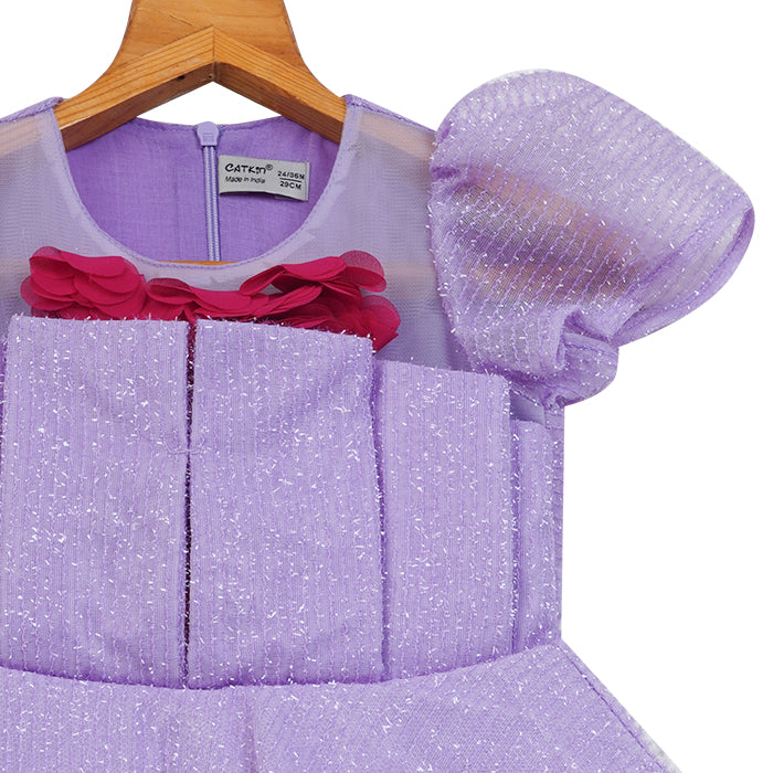 Girls Glitter Tulle With Flower – Lavender