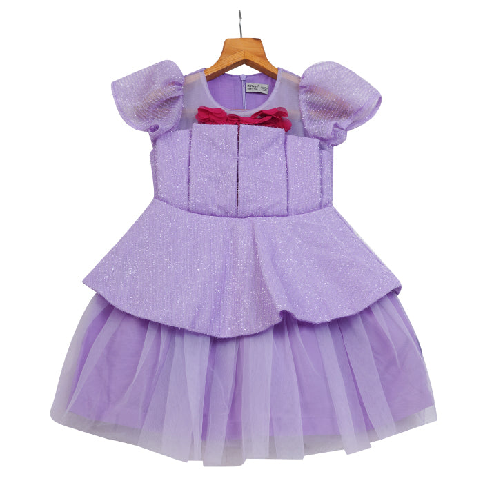 Girls Glitter Tulle With Flower – Lavender