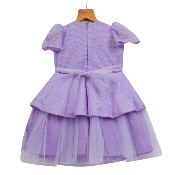 Girls Glitter Tulle With Flower – Lavender
