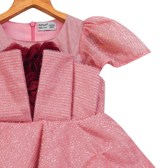 Girls Glitter Tulle With Flower – Pink
