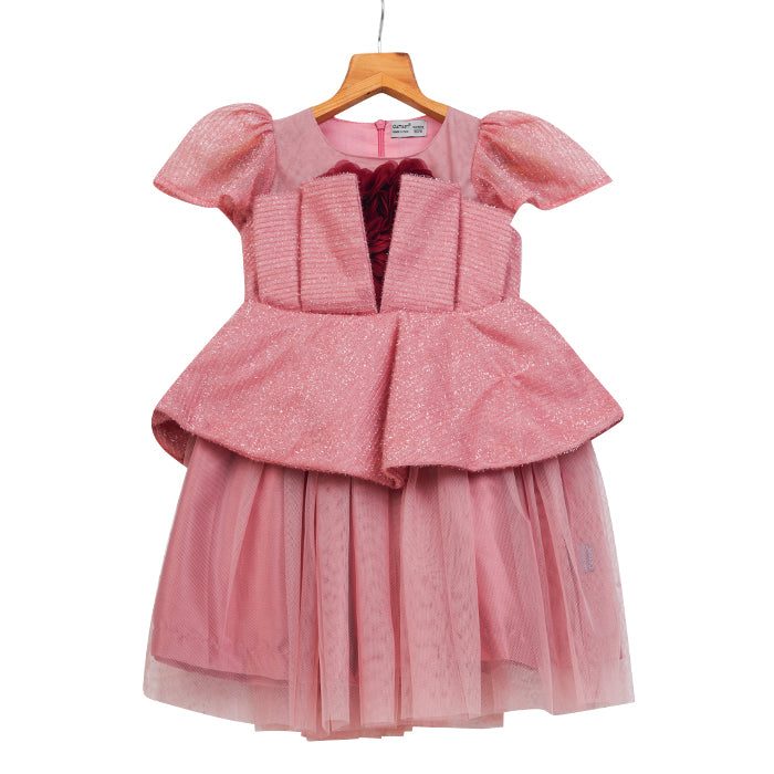 Girls Glitter Tulle With Flower – Pink