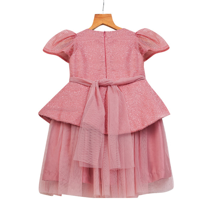 Girls Glitter Tulle With Flower – Pink