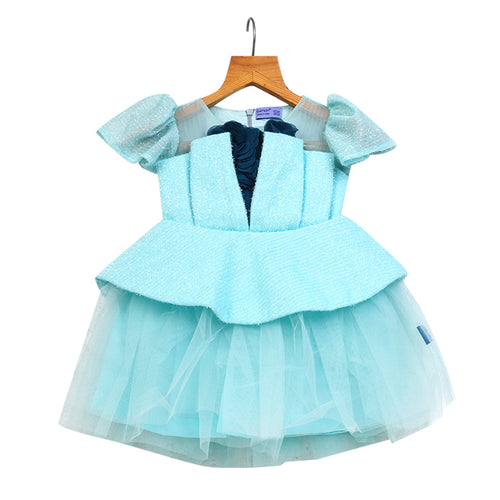 Girls Glitter Tulle With Flower – Turquoise