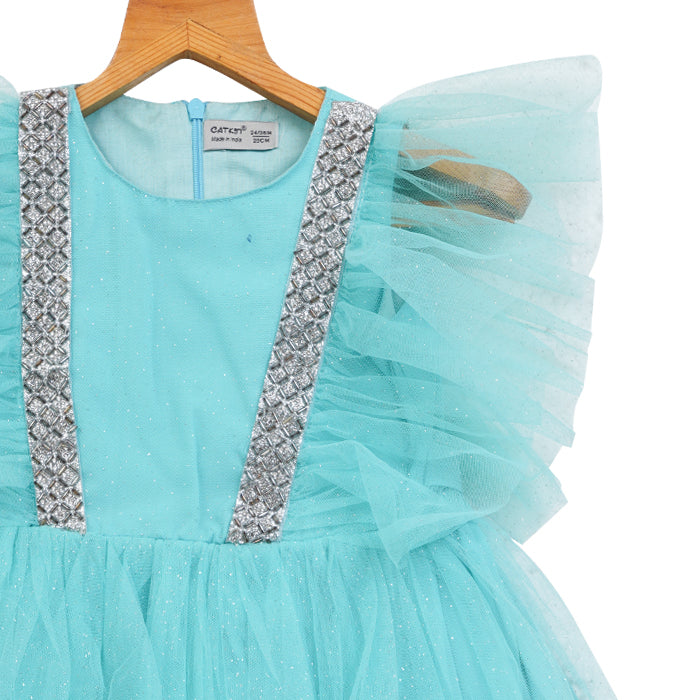 Girls Lace & Tulle Layered Dress – Turquoise