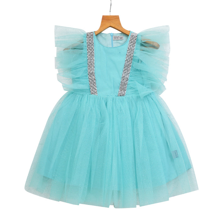 Girls Lace & Tulle Layered Dress – Turquoise