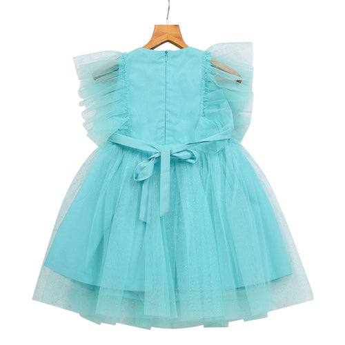 Girls Lace & Tulle Layered Dress – Turquoise