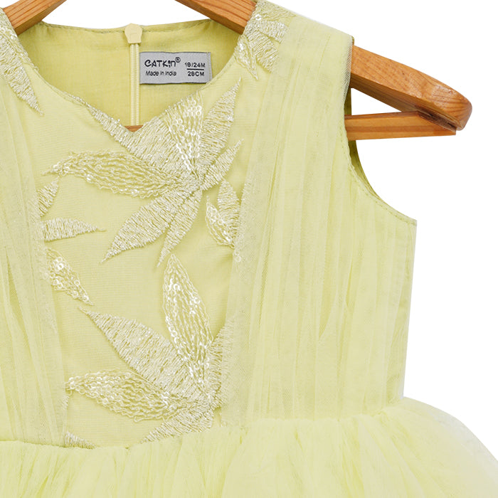 GIRLS TULLE LAYERED PASTEL GREEN DRESS