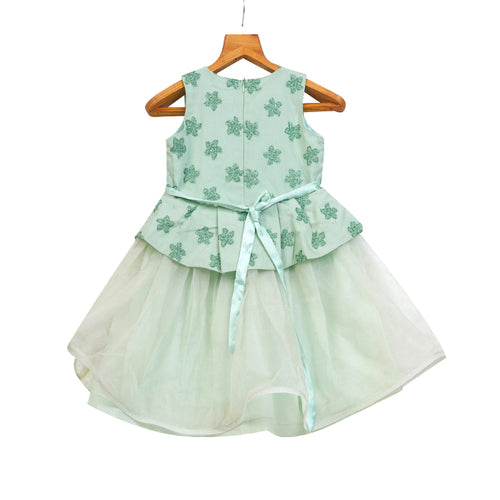 GIRLS GREEN ORGANZA DRESS