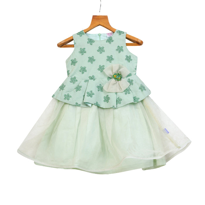 GIRLS GREEN ORGANZA DRESS
