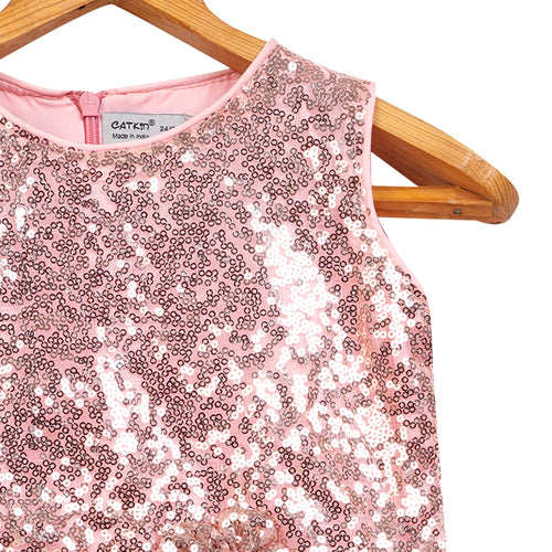 GIRLS SEQUENCE CORAL PINK DRESS