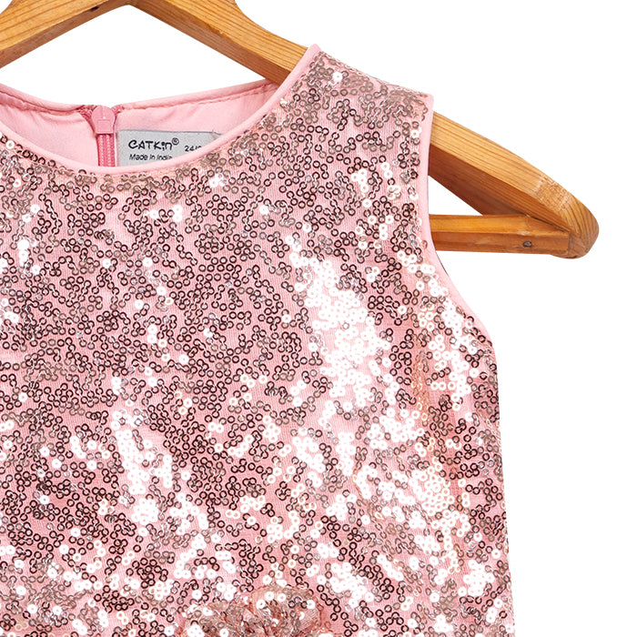 GIRLS SEQUENCE CORAL PINK DRESS