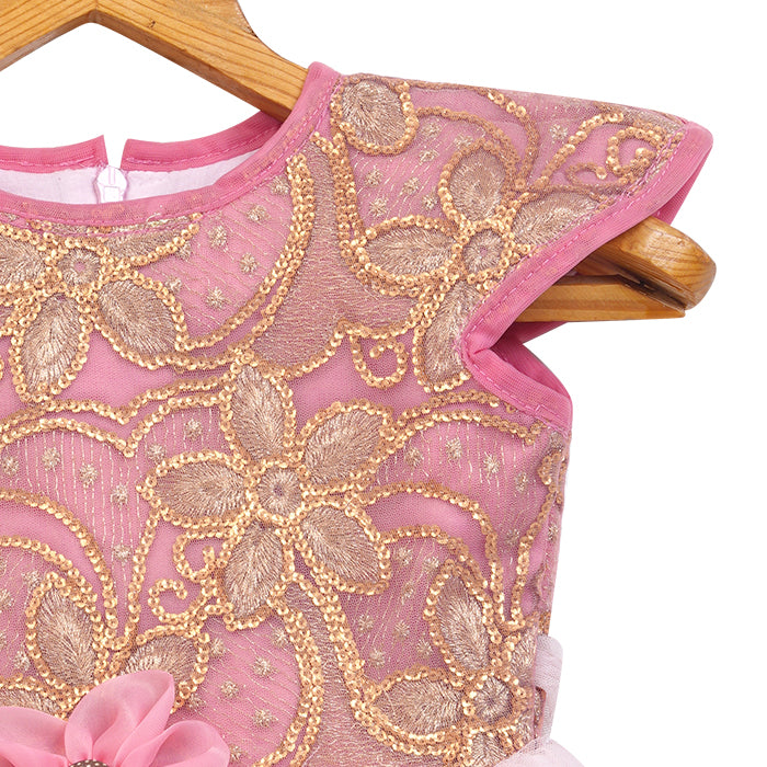 GIRLS GOLD SEQUENCE  PINK DRESS