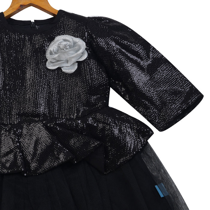GIRLS WATER SEQUENCE BLACK DRESS