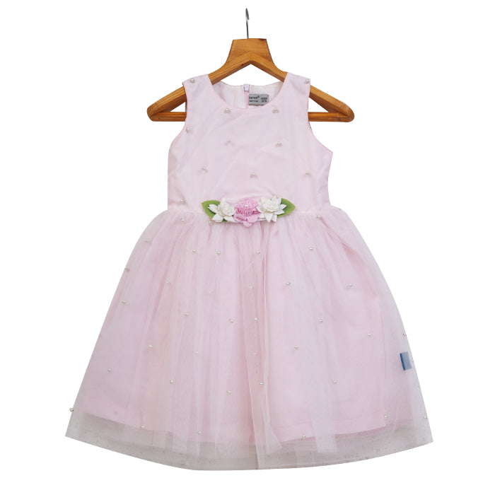 Girls Tulle Dress with Attached Pearls
