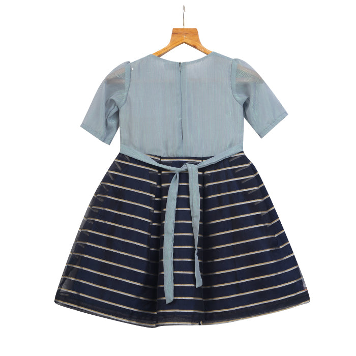 GIRLS GRAY BLUE ORGANZA DRESS