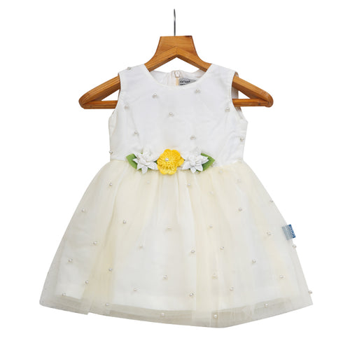 Girls Tulle Dress with Attached Pearls
