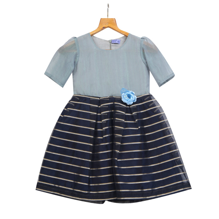 GIRLS GRAY BLUE ORGANZA DRESS