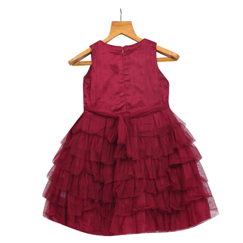 GIRLS EMBROIDERY & TULLE LAYERED DRESS