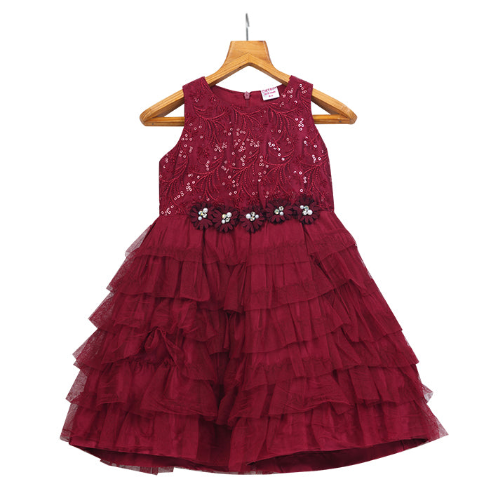 GIRLS EMBROIDERY & TULLE LAYERED DRESS