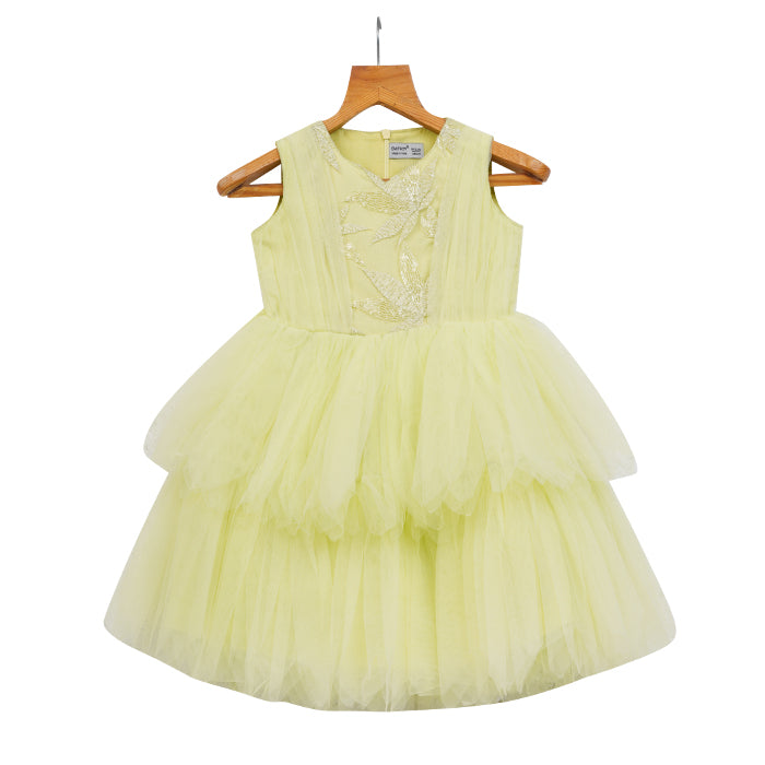 GIRLS TULLE LAYERED PASTEL GREEN DRESS