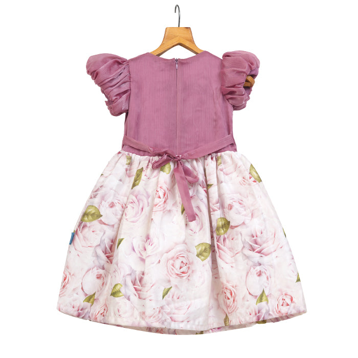 GIRLS PINK ORGANZA & PRINTED DRESS