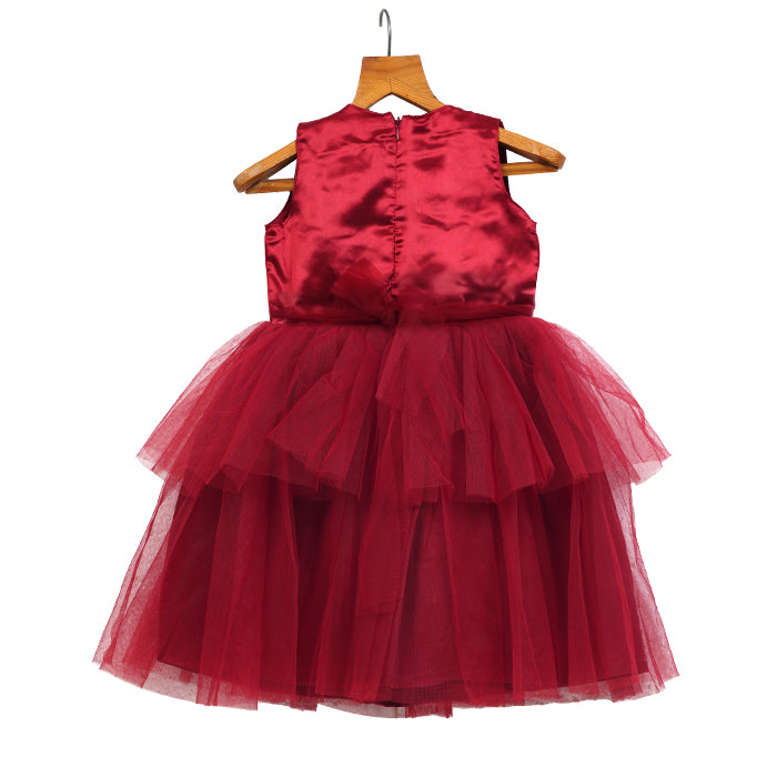 GIRLS TULLE LAYERED RED DRESS