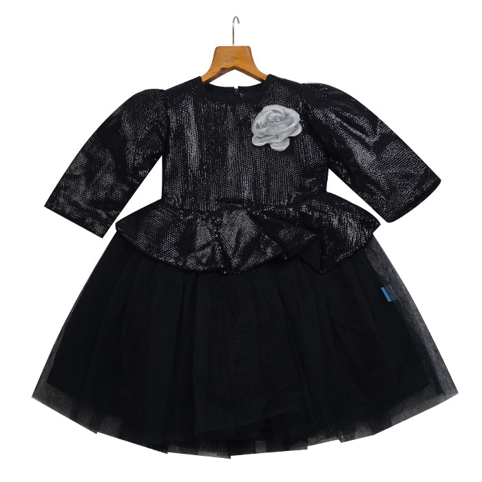 GIRLS WATER SEQUENCE BLACK DRESS