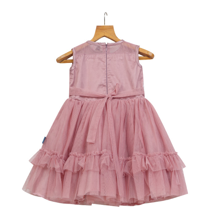 GIRLS CORAL PINK TULLE LAYERED DRESS