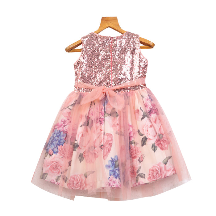 GIRLS SEQUENCE CORAL PINK DRESS